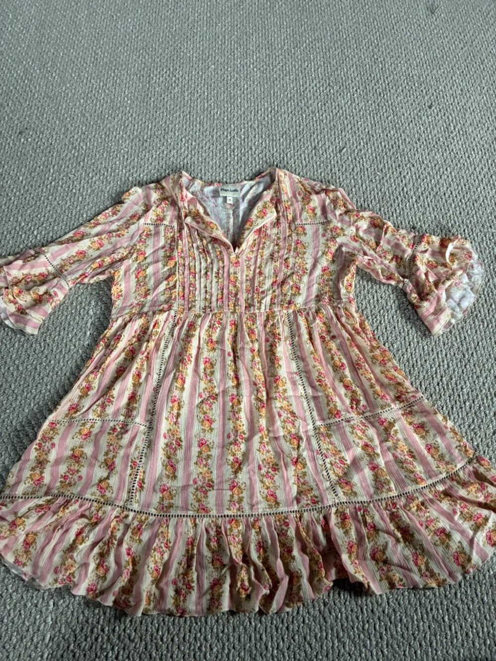 NWOT Playa Lucila Floral Tunic Dress with Pink and Cream Accents Medium Crochet